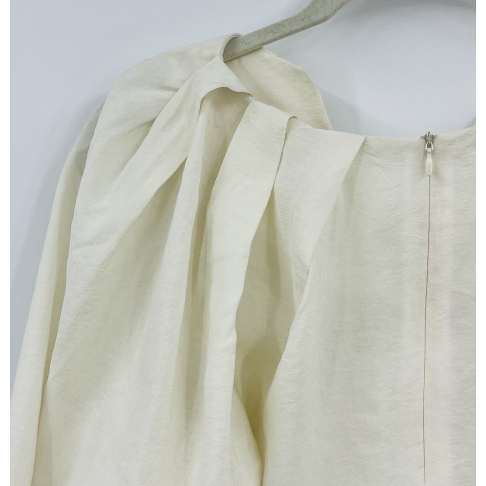 Kindersalmon Korea Ivory Pleated Blouse Size Medium Large Balloon Sleeves - Picture 10 of 14